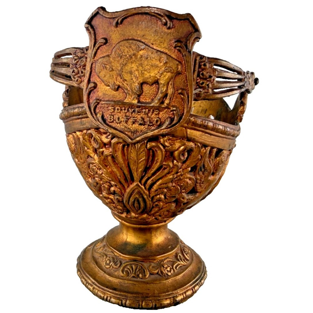 Bison Buffalo New York Brass Souvenir Basket Moveable Handle Early to MCM READ
